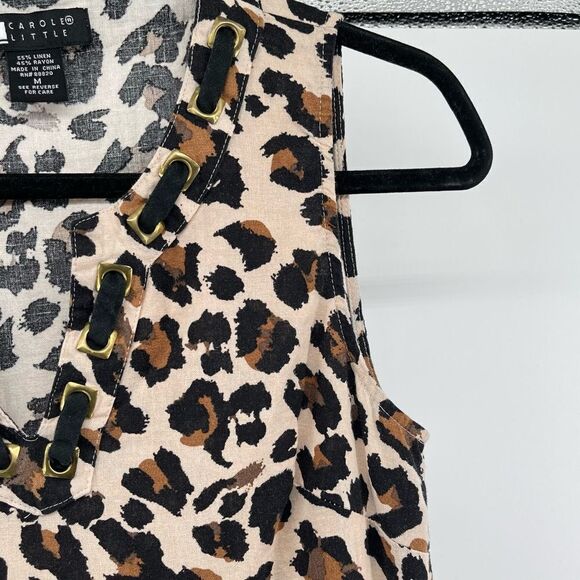 Carole Little Women’s Leopard Print Grommet V-Neck Linen Sleeveless Top Medium - Picture 5 of 12